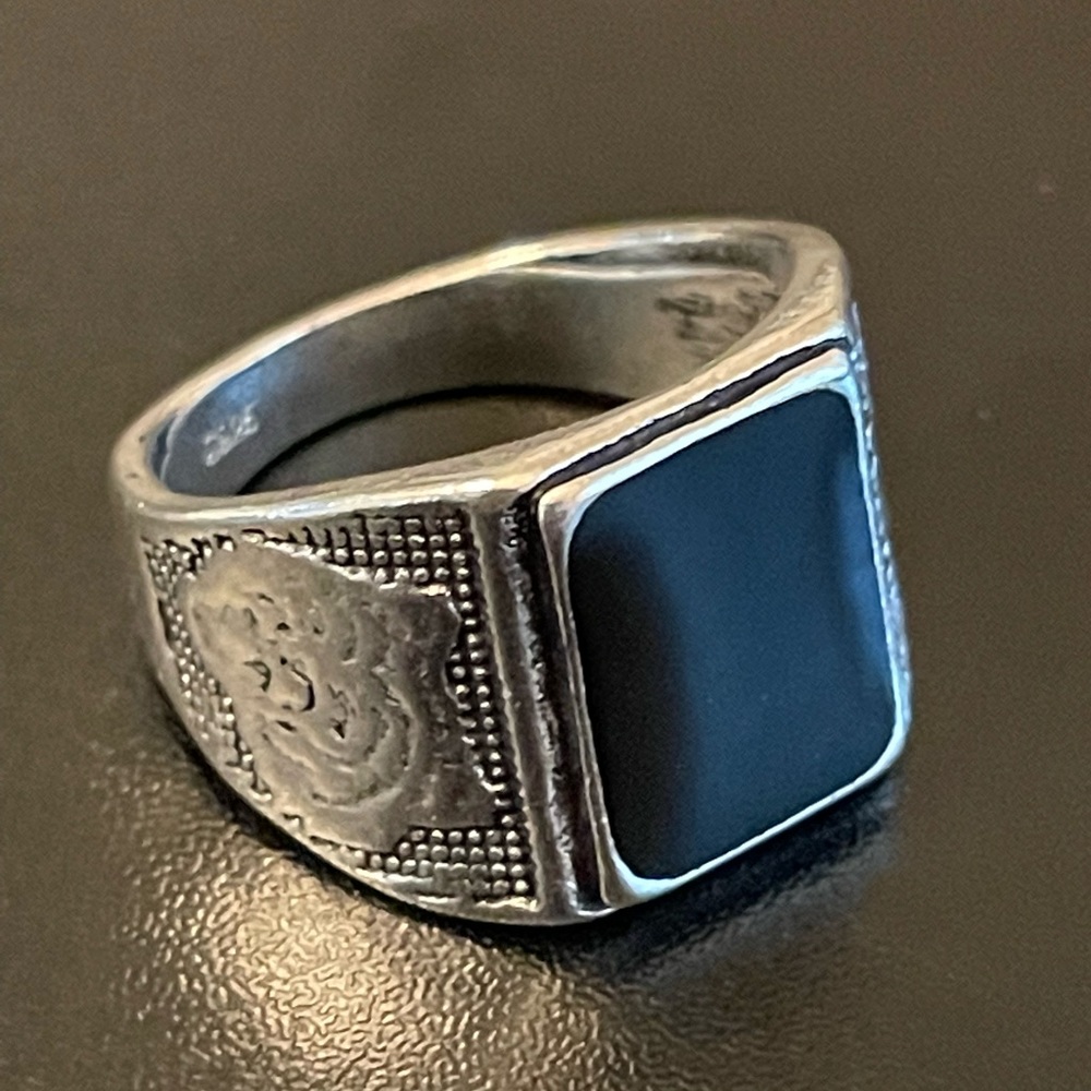 Black obsidian S925 stamped silver ring size 10 - Picture 2 of 8
